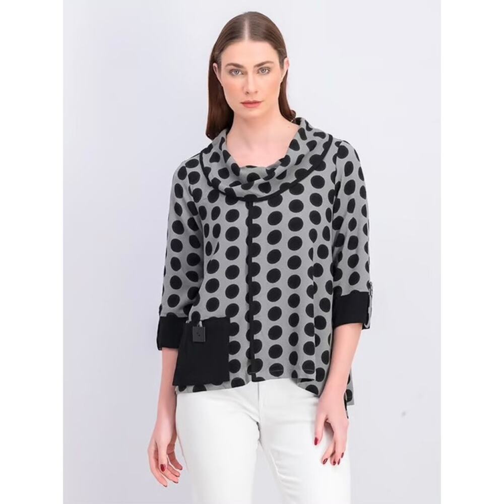 Ali Miles Gray&Black Polka Dot Tunic Blouse Sz.XL